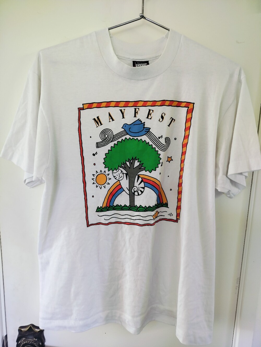 Vintage 1993 Mayfest Festival T-Shirt Large White Screen Stars Best Made in USA